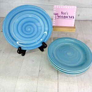 Citrus Grove AQUA BLUE SWIRL C8G2 Hand Paint Stoneware Salad Plate Set Of 4